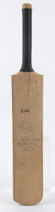A mini-bat (50cm) signed to reverse of the blade by the Australian and English teams of 1956 (some faded); also signed on the front by Don Bradman, Jack Hobbs, Denis Compton, Freddie Brown, George Duckworth and others.Provenance: The estate of A.E.James, Physiotherapist to the Australian Cricket Team, 1930s-1960s.