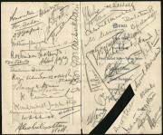 1935-36 AUSTRALIAN TOUR TO INDIA & CEYLON, menu "Dinner to H.H.The Maharajadhiraj of Patiala's Team of Australian Cricketers at the Karachi Club on Saturday 23rd November 1935", small piece cut from reverse, but with 60+ signatures; plus team photo signed - 2