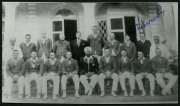 1935-36 AUSTRALIAN TOUR TO INDIA & CEYLON, menu "Dinner to H.H.The Maharajadhiraj of Patiala's Team of Australian Cricketers at the Karachi Club on Saturday 23rd November 1935", small piece cut from reverse, but with 60+ signatures; plus team photo signed - 4