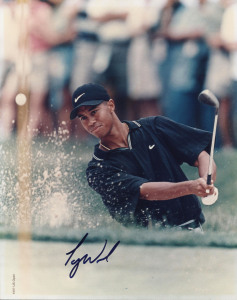 GOLFING GREATS: A collection of 8" x 10" colour photographs, all signed and all with CoAs, comprising Tiger Woods, Hale Irwin, Vijay Singh, Nick Price, Greg Norman, Phil Mickelson, Tom Lehman, Bernhard Langer, Lee Janzen, Sergio Garcia, Nick Faldo, Ernie Els, Steve Elkington, David Duval, Ben Crenshaw, Fred Couples, Billy Casper and Seve Ballesteros; also, the following signed photographs without CoA's: Tom Weiskopf, Tom Watson, Curtis Strange, Ray Floyd, John Daly and Karrie Webb. (24).