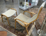 SWEDESE Swedish armchair and matching footstool designed by Yngve Ekström with manufacturer's label, 60cm across the arms - 3