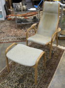 SWEDESE Swedish armchair and matching footstool designed by Yngve Ekstr&ouml;m with manufacturer's label, 60cm across the arms - 4