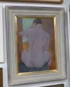 ROBERT PULLEINE (1911-1992), male nude, oil on board, label verso "Robert Pulleine, born 1911, Adelaide, George Bell School", gallery stock No. MS 682/37, ​50 x 35cm - 2