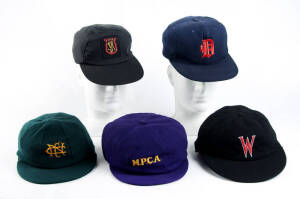 VICTORIA CRICKET CAPS: Collection with Northcote (signed Darren Berry), St.Kilda (signed Shawn Craig), Dandenong (signed Ian Harvey), Mornington Peninsula & Waverley. G/VG condition.