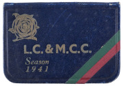 LANCASHIRE COUNTY & MANCHESTER CRICKET CLUB Membership cards for 1935, 1937 & 1941; all endorsed to H.H. Bullough, whose son, John, played for Lancashire between 1914 -19]. The 1937 card is a "LIFE MEMBER" type; the 1941 card with the statement "WAR YEAR - 3