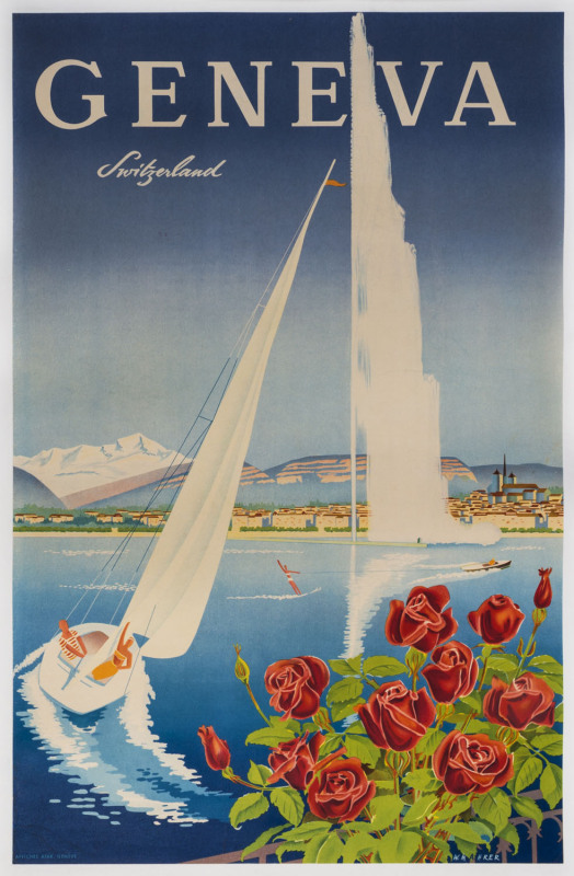 [TRAVEL POSTER] Walter MAHRER GENEVA Switzerland circa 1949 offset lithograph