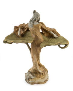 AMPHORA Austrian Art Nouveau porcelain statue, circa 1900, stamped "Imperial Amphora, Turn Austria" with crown mark, 54cm high