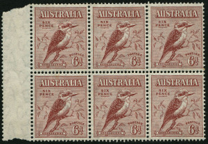 Australia: Other Pre-Decimals: 1932 (SG.146) 6d Typographed Kookaburra, marginal block (6) very fresh MUH. 