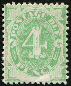 Australia: Postage Dues: 1902 4d Single-Line Perf 11½-12, with variety "White flaw lower-left of first 'E' of 'PENCE'" [L7/4], fine mint, BW: D8g - Cat $100.