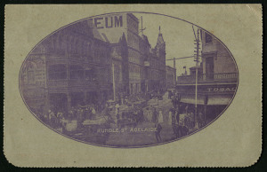 Australia: Postal Stationery: Letter Cards: 1914-18 (BW:LC18/116A) 1d KGV Sideface perf.12½, Die 1 in red-violet on Grey Surfaced card  with Off-White/Cream Interior, "Rundle St. Adelaide (with sky)" illustration, 1917 (Apr.27) use from Argalong (NSW) to