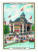 1900 Exposition Universelle de Paris: Postcard & Trade Card collection in album; mainly chromo-lithographic types with advertisements on reverse. Noted Liebig, Maison Paul Mairesse, Grands Magasins du Musee de Cluny, H. Gatinois, Pygmalion Nouveautes, Cre - 3