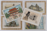 1900 Exposition Universelle de Paris: Postcard & Trade Card collection in album; mainly chromo-lithographic types with advertisements on reverse. Noted Liebig, Maison Paul Mairesse, Grands Magasins du Musee de Cluny, H. Gatinois, Pygmalion Nouveautes, Cre - 4