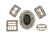 An antique French jet and cut glass cameo brooch; plus four antique shoe buckles, early 19th century, ​the brooch 8cm high - 2
