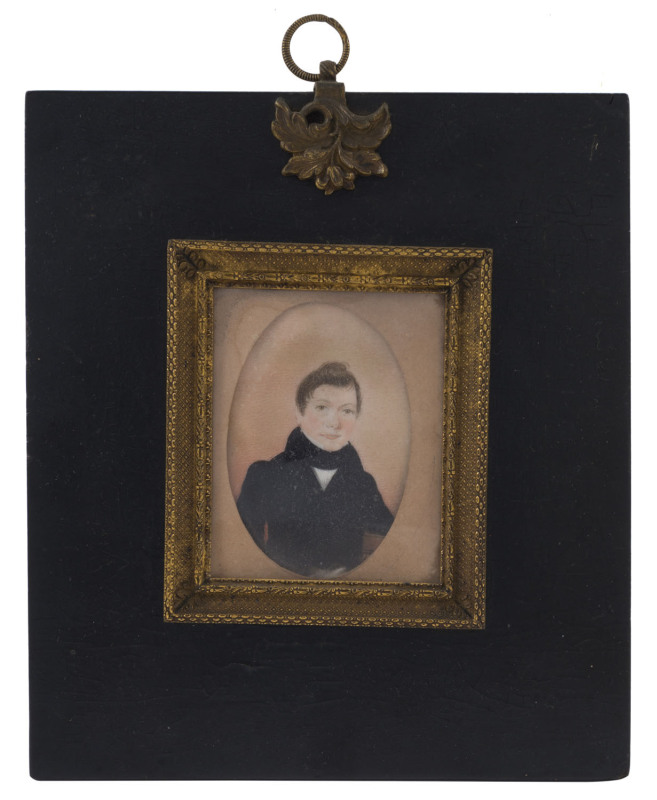 An antique portrait miniature, inscribed verso "Ob! are!!!, 1833 Aged 18", ​17.5 x 15.5cm overall