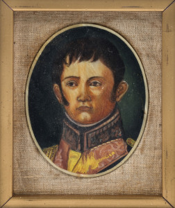 A military miniature portrait of an officer, 19th century, 15 x 13.5cm overall