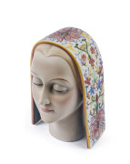 Italian Art Deco pottery bust of a lady with headscarf, circa 1930s, marked "Made In Italy", 21cm high