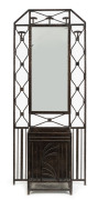 A French Art Deco wrought iron hall stand with original green and gilt finish, circa 1920, 187cm high, 85cm wide, 26cm deep - 2