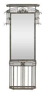 A French Art Deco wrought iron hall stand with floral motif, circa 1925, 192cm high, 83cm wide, 17cm deep