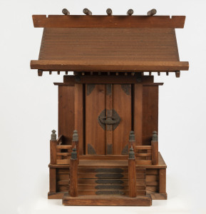 A Japanese miniature Shinto shrine, hinoki wood, Kyoto, Meiji period, early 20th century, 49cm high, 43cm wide, 29cm deep