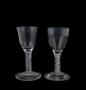 Two Georgian air twist stem glasses, mid 18th century, 12.5cm high