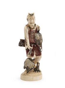 Japanese Tokyo school carved ivory figure with hand-painted finish, Meiji period, circa 1900, red seal mark to base, 23cm high