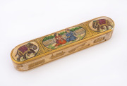 Indian pen case, made from segments of bone with hand-painted scenes, early 20th century, ​24cm across
