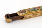 Indian pen case, made from segments of bone with hand-painted scenes, early 20th century, ​24cm across - 2