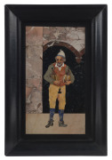 A Florentine pietra dura panel of the chianti man, 19th century, ​panel 24.5 x 15cm, frame 30 x 20cm overall - 2