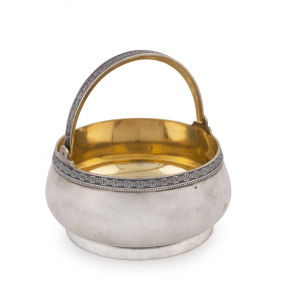 Russian silver basket with gilt wash interior, circa 1920s, Soviet era mark with hammer and sickle in star stamped "875", 11cm high, 180 grams
