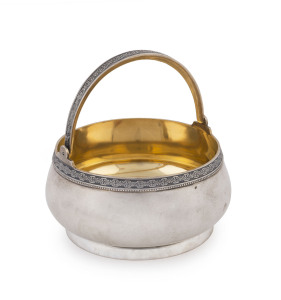 Russian silver basket with gilt wash interior, circa 1920s, Soviet era mark with hammer and sickle in star stamped "875", ​11cm high, 180 grams