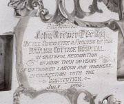 An English sterling silver inkstand desk set with inscription "Presented To John Brewer Esq. By The Committee And Friends Of The Dawlish Cottage Hospital In Greatful Recognition Of More Than 20 Years Of Unwearied Labour And Kindness, In Connection With Th - 2