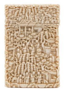 A Chinese carved ivory card case, 19th century, 11cm high