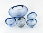 HOLMEGAARD set of five Danish glass Menuet Aqua Series vases designed Per L&uuml;tken in the late 1950s, the largest 10cm high