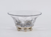 ORREFORS Swedish crystal bowl on Belgium silver base by Wolfers, pictorial boar's head mark stamped "A835", ​10cm high, 20cm diameter