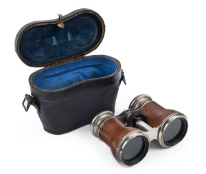A pair of French field glasses in original leather case, late 19th century,