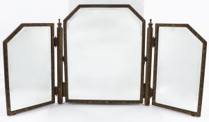 An Art Deco tri-fold vanity mirror in gilt gesso frame, circa 1930's, 47cm high, 85cm wide