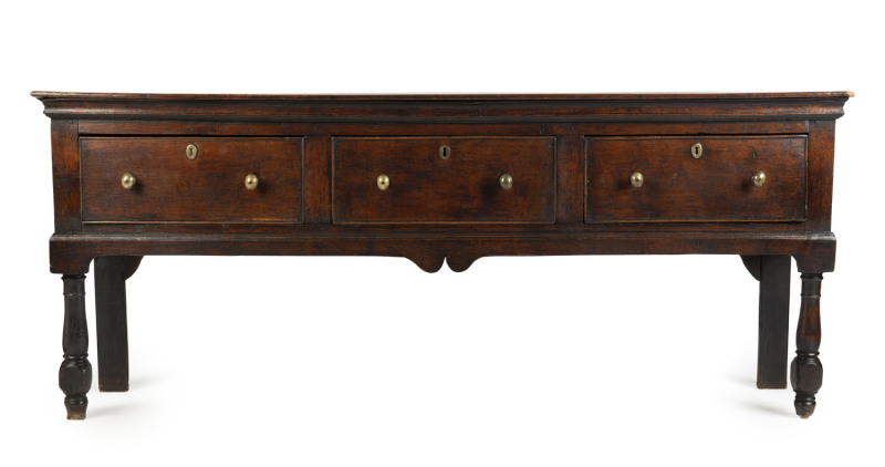 A Welsh dresser base, oak and fruitwood, mid 18th century, 84cm high, 201cm wide, 44cm deep