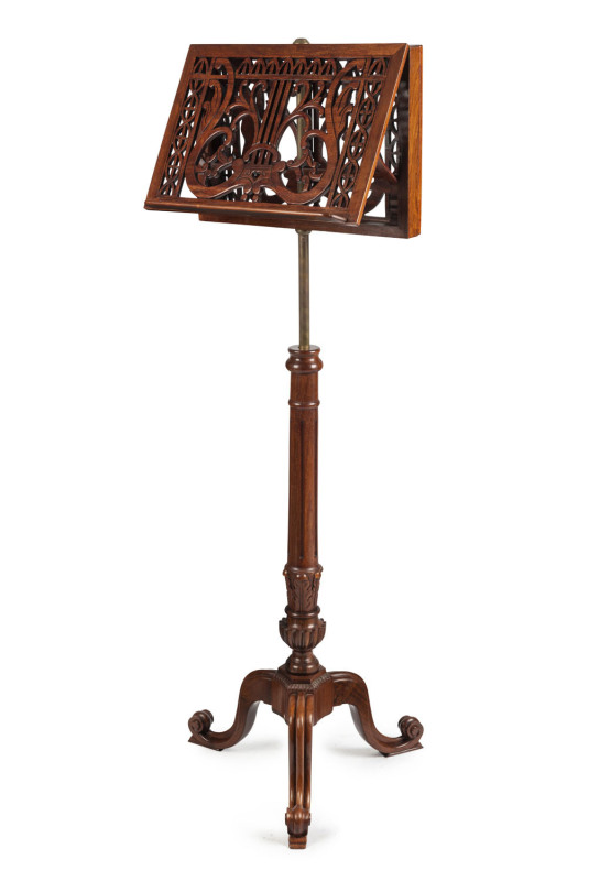 A reproduction duet music stand, mahogany, 20th century, 135cm high