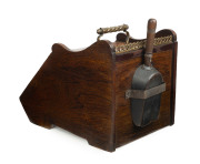 An English coal scuttle with assorted fire tools, rosewood and marquetry inlay with gilt metal handle and gallery, 19th century, ​34cm high, 32cm wide, 45cm deep - 2