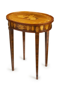 A French oval occasional table, kingwood with marquetry inlay, 20th century, 73cm high, 60cm wide, 46cm deep