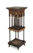 BUGATTI lectern, ebonized wood, brass, ivory, pewter, vallum, cord and bone, circa 1880-1895, exhibited at the NGV. 111cm high, 42.5cm wide, 42.5cm deep - 2