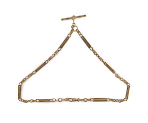 An antique 9ct yellow gold Albert fob chain, 19th century, 44.5 grams