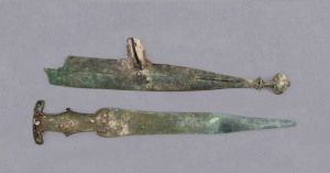 ETRUSCAN bronze short sword and scabbard, 6th century B.C. 39.5cm long. PROVENANCE: Christie's, New York, December, 1980.