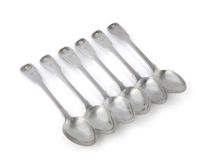 Set of six Scottish silver spoons by James Hewitt of Edinburgh, circa 1795, 17.5cm long, 192 grams total