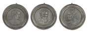 Grand Tour Roman Emperor plaques cast in pewter depicting NERO, TIBERIUS and GIAUS (CALIGULA), circa 1830, (3 items), 13cm diameter overall