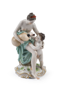 German porcelain statue of Europa and child, 19th century, blue factory mark "R, 1762", 15.5cm high