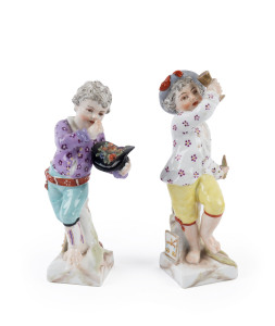 A pair of antique English porcelain statues titled "SEPTEMBER" and "OCTOBER", 19th century, blue factory mark (illegible), 10.5cm high