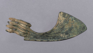 LURISTAN bronze axe head, northern Persian, 1000 B.C. 19cm long. PROVENANCE: Christie's, London, Nov. 1978. Formerly The Harold Peterson Collection