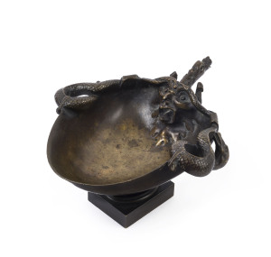 Grand Tour Roman style bronze offering bowl with serpent decoration, Italian, late 18th early 19th century, 9.5cm high, 16.5cm wide