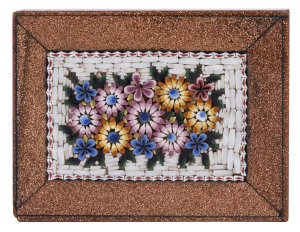 An Italian micro mosaic floral plaque with goldstone border, 19th century, 6.5 x 5cm